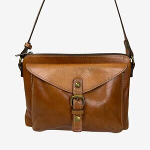 Patricia Nash Saddle Tan Leather Crossbody Bag Vintage Buckle Front Purse